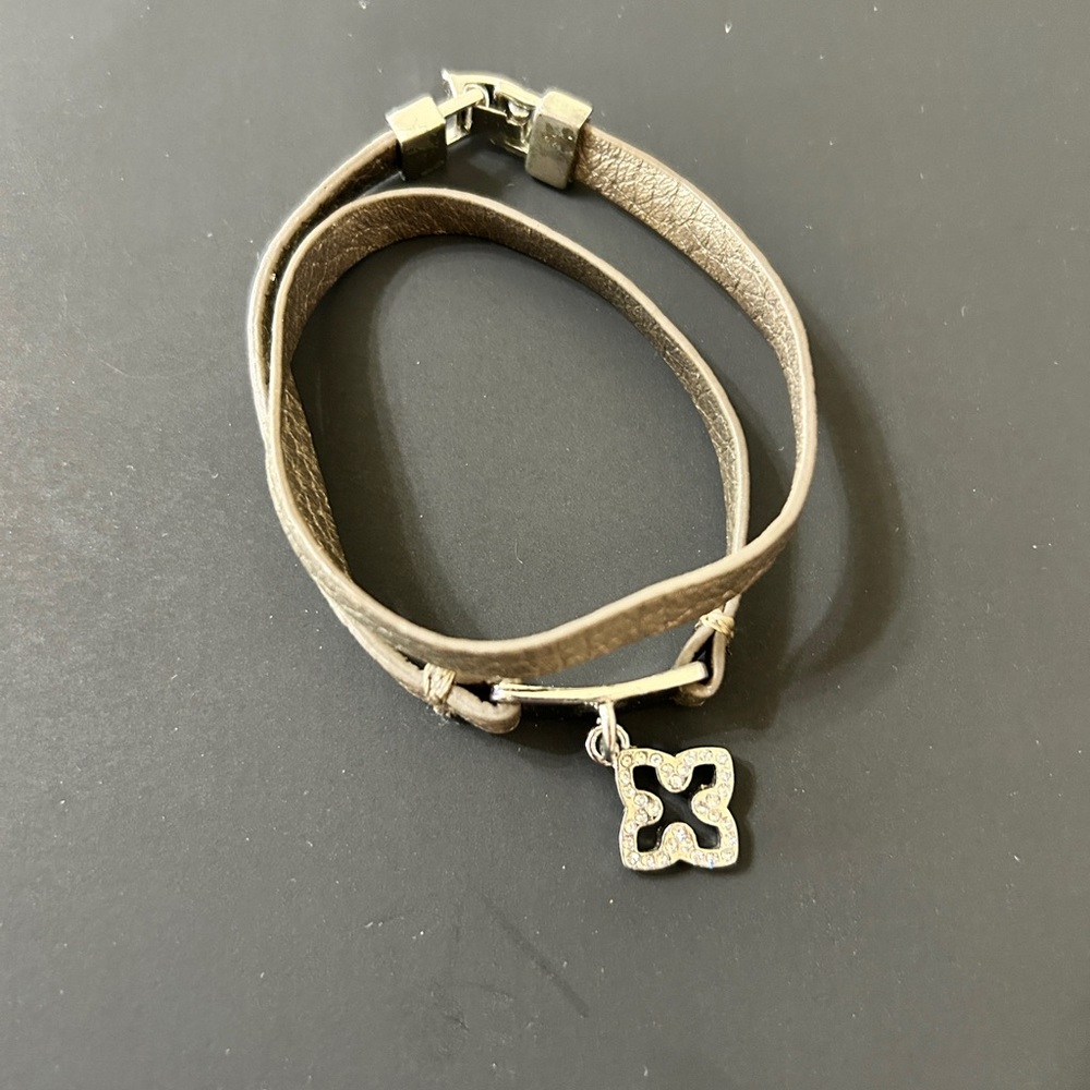 Lia Sophia Grey Leather Wrap Bracelet with Silver Charm